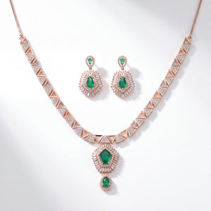 Emerald & Diamond Geometric Gold Necklace Set