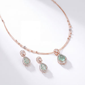 Mint Green Gemstone & Diamond Gold Necklace Set