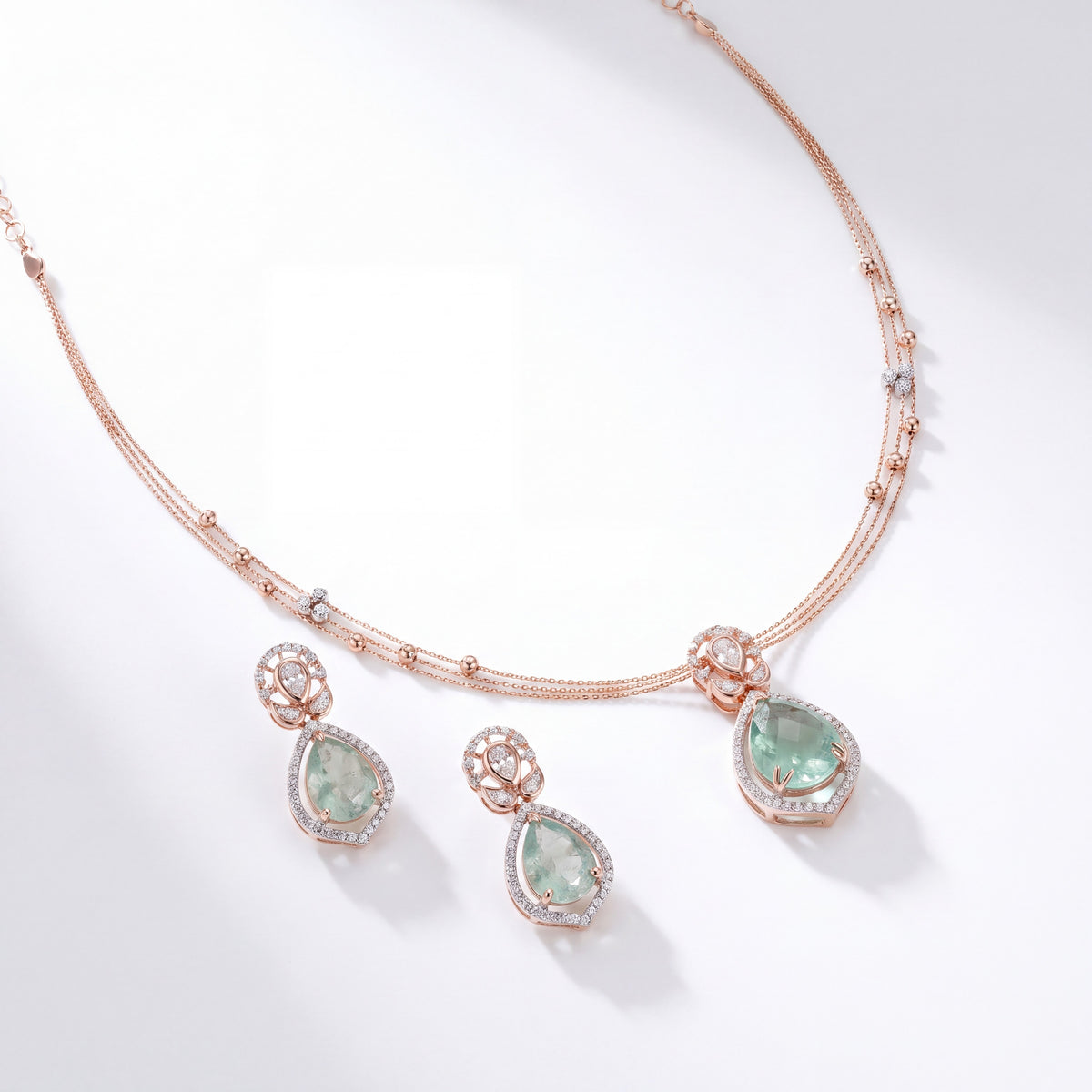 Mint Green Gemstone & Diamond Gold Necklace Set