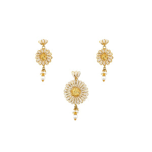 22K Gold Pearl Beaded Floral Pendant Set