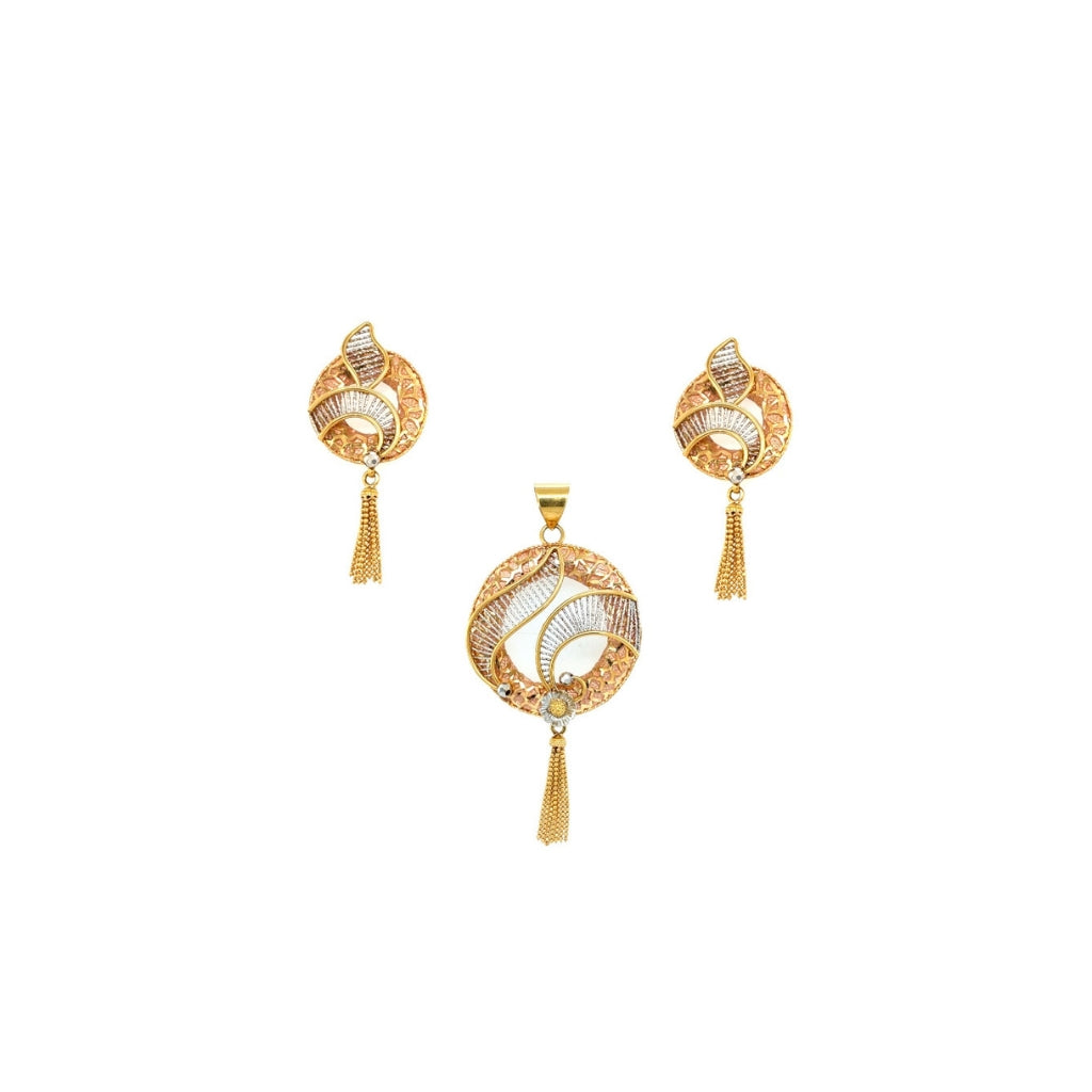 22K Gold Rose-Gold Textured Pendant Set with Tassels