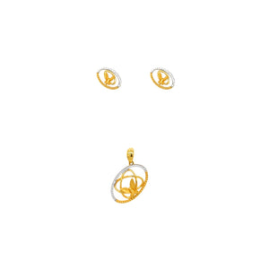 22K Gold Modern Circle Pendant Set with CZ Stones
