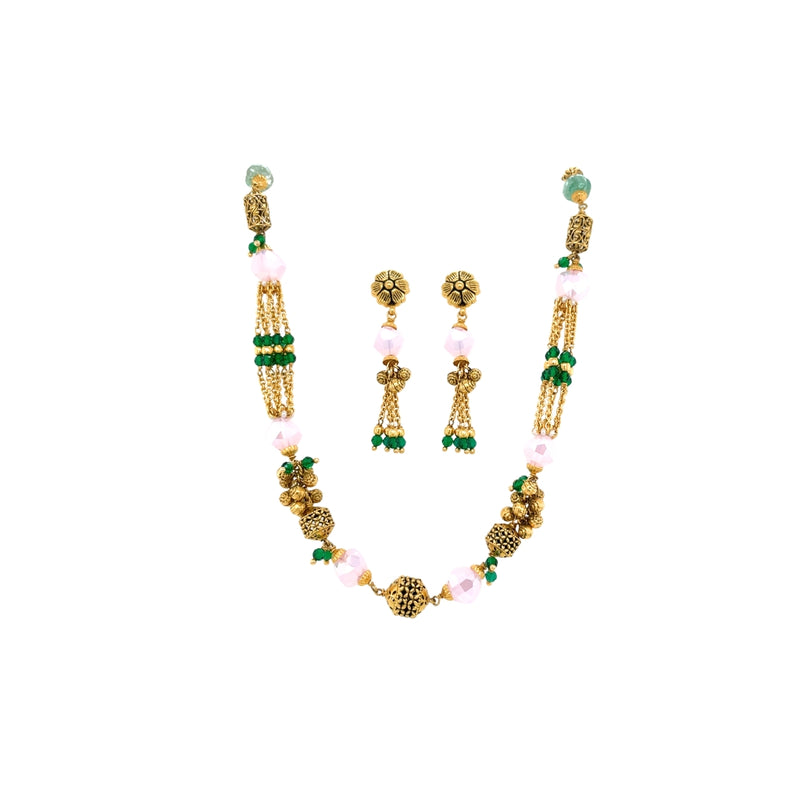 Antique Gold Multi-Color Beaded Necklace Set