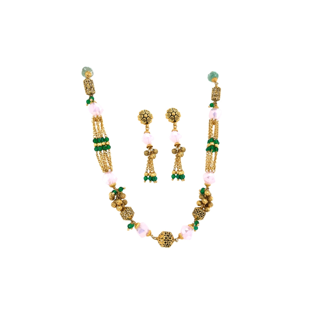 Antique Gold Multi-Color Beaded Necklace Set