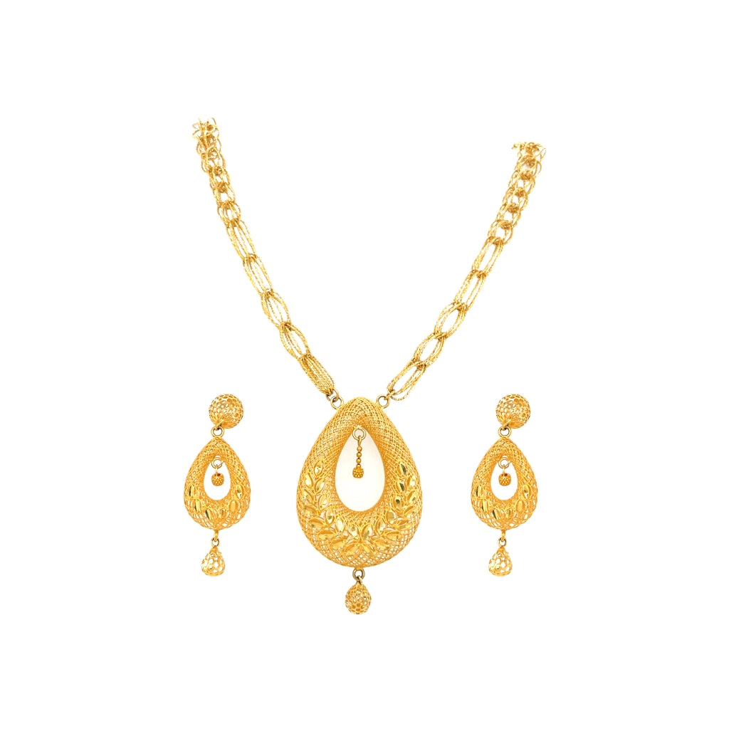 Antique Gold Filigree Teardrop Necklace Set