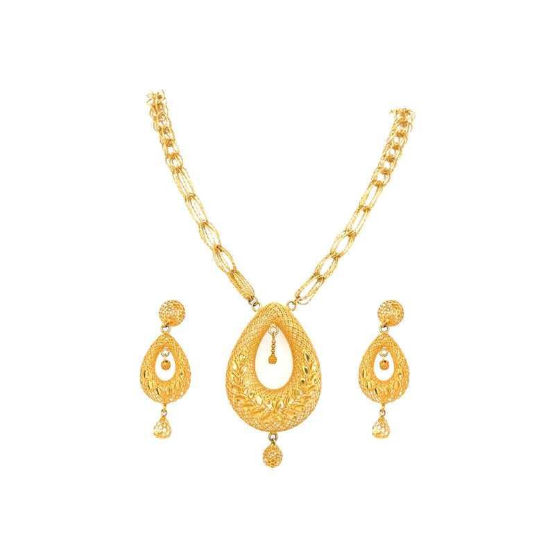 Antique Gold Filigree Teardrop Necklace Set