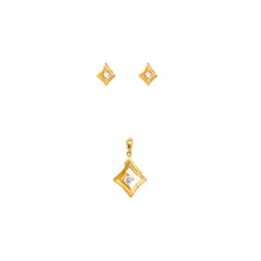 22K Gold Minimal Diamond-Cut Pendant Set