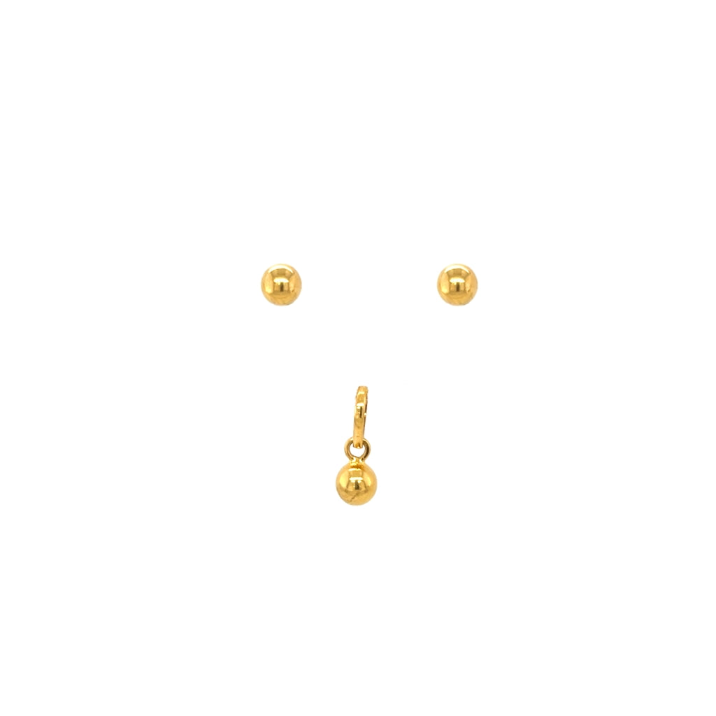22K Gold Ball Pendant Set | Minimal Daily Wear Pendant & Stud Earrings