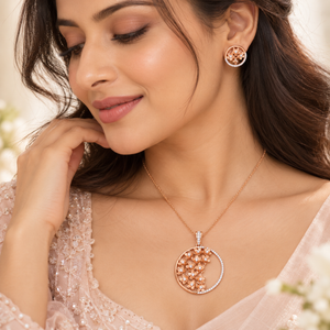 18KT Rose Gold Diamond Floral Pendant Set