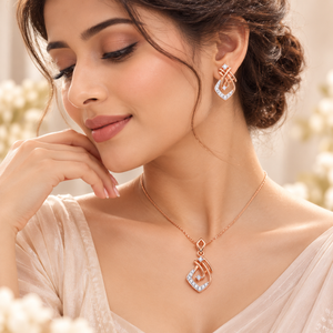 18KT Rose Gold Diamond Geometric Pendant Set