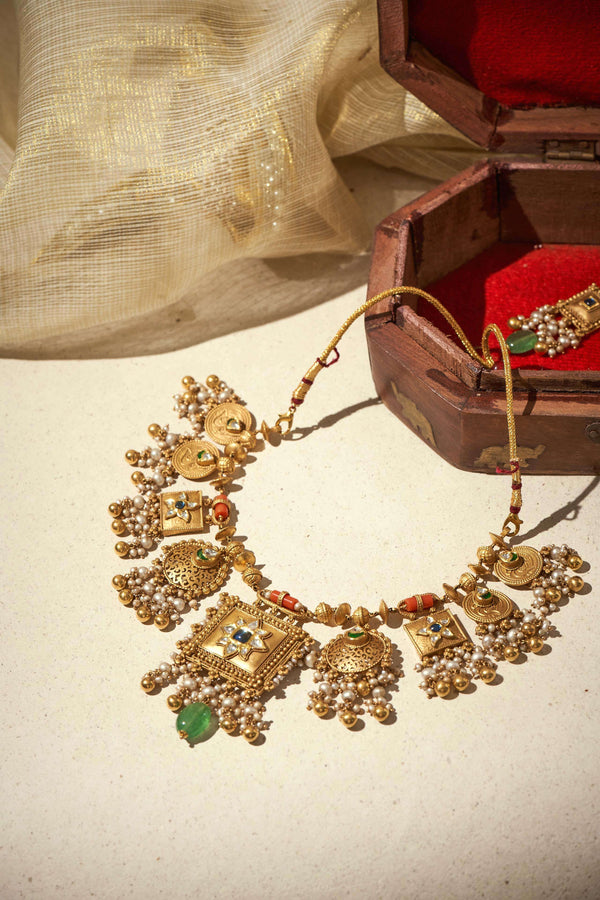 Heritage Temple Design Gold Bridal Necklace Set