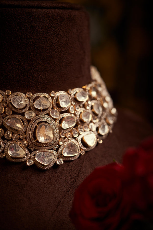 Handcrafted Polki Diamond Heritage Choker Necklace