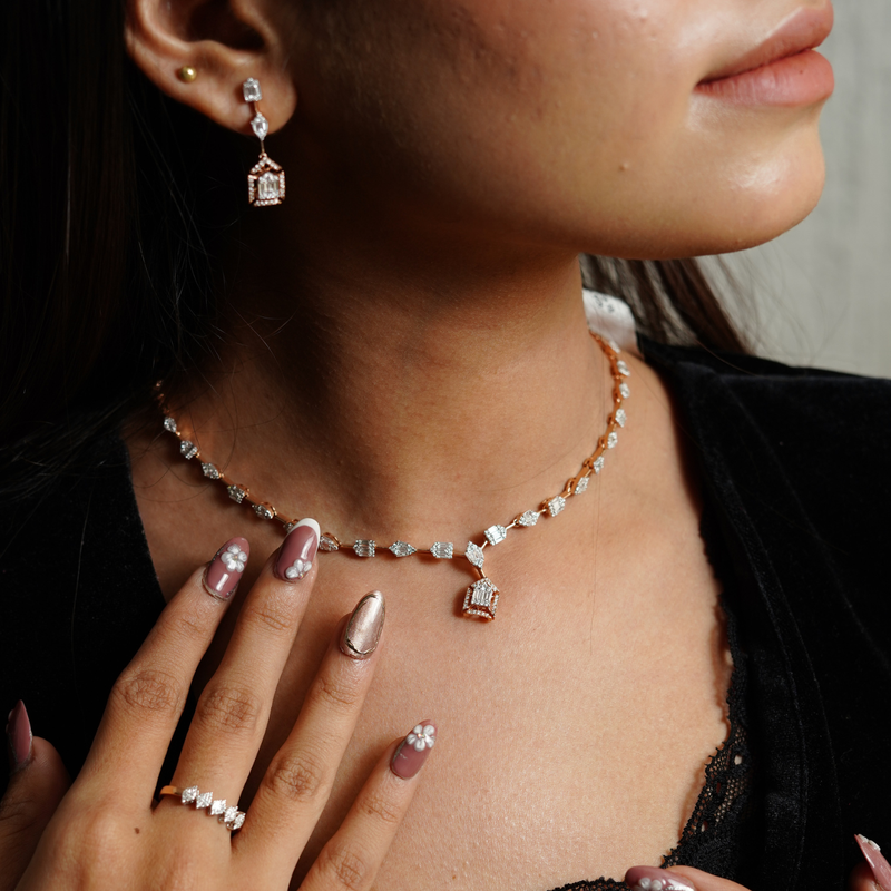 Designer Diamond Necklace & Earrings Set for Women