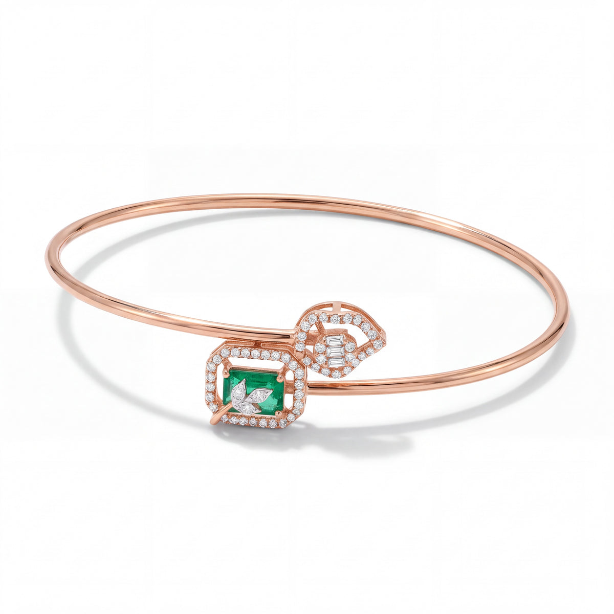 18KT Rose Gold Emerald and Diamond Designer Kada