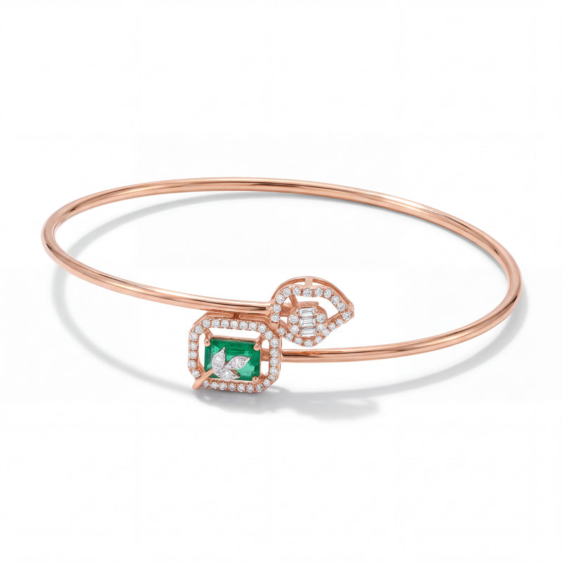 18KT Rose Gold Emerald and Diamond Designer Kada