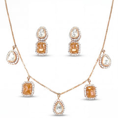 Designer Pendant Set with Dual Stone Drops & Earrings