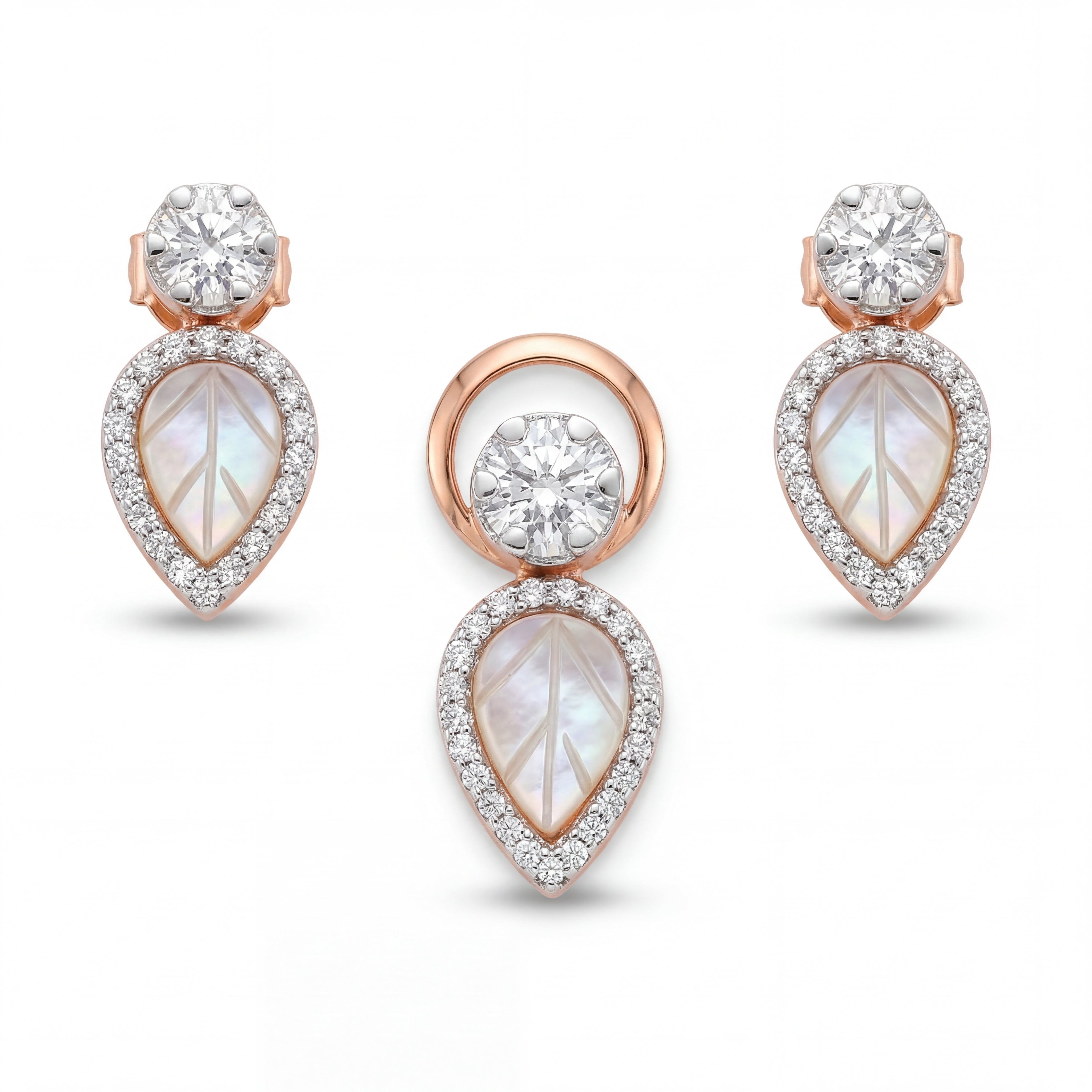 18KT Lightweight Pendant Set - Leaf Drop Design