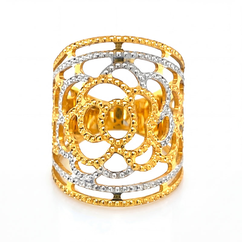 22KT Gold Wide Floral Ring | Openwork Cutout Design