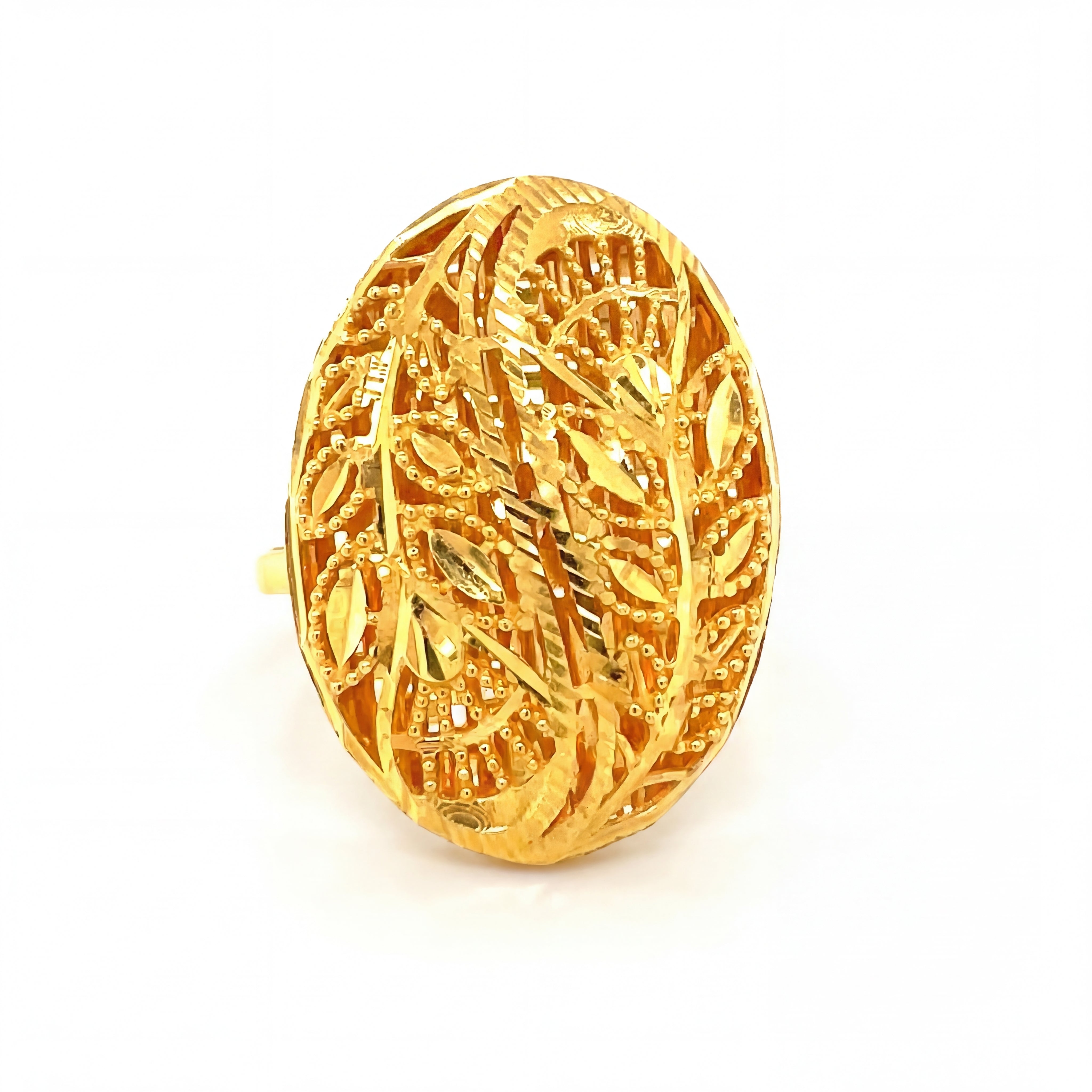 22KT Traditional Gold Ring | Oval Leaf Pattern
