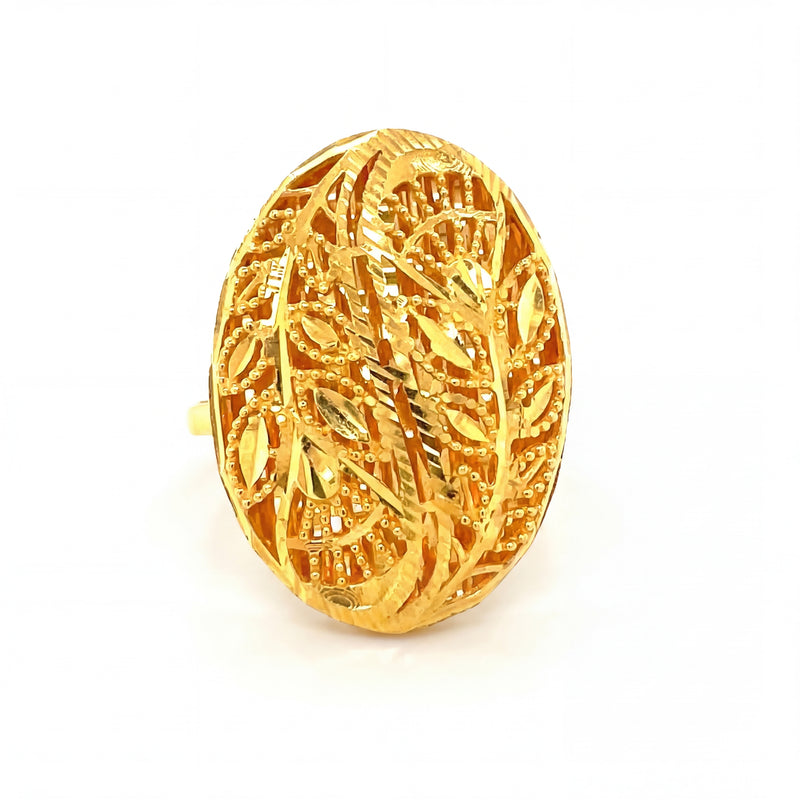 22KT Traditional Gold Ring | Oval Leaf Pattern