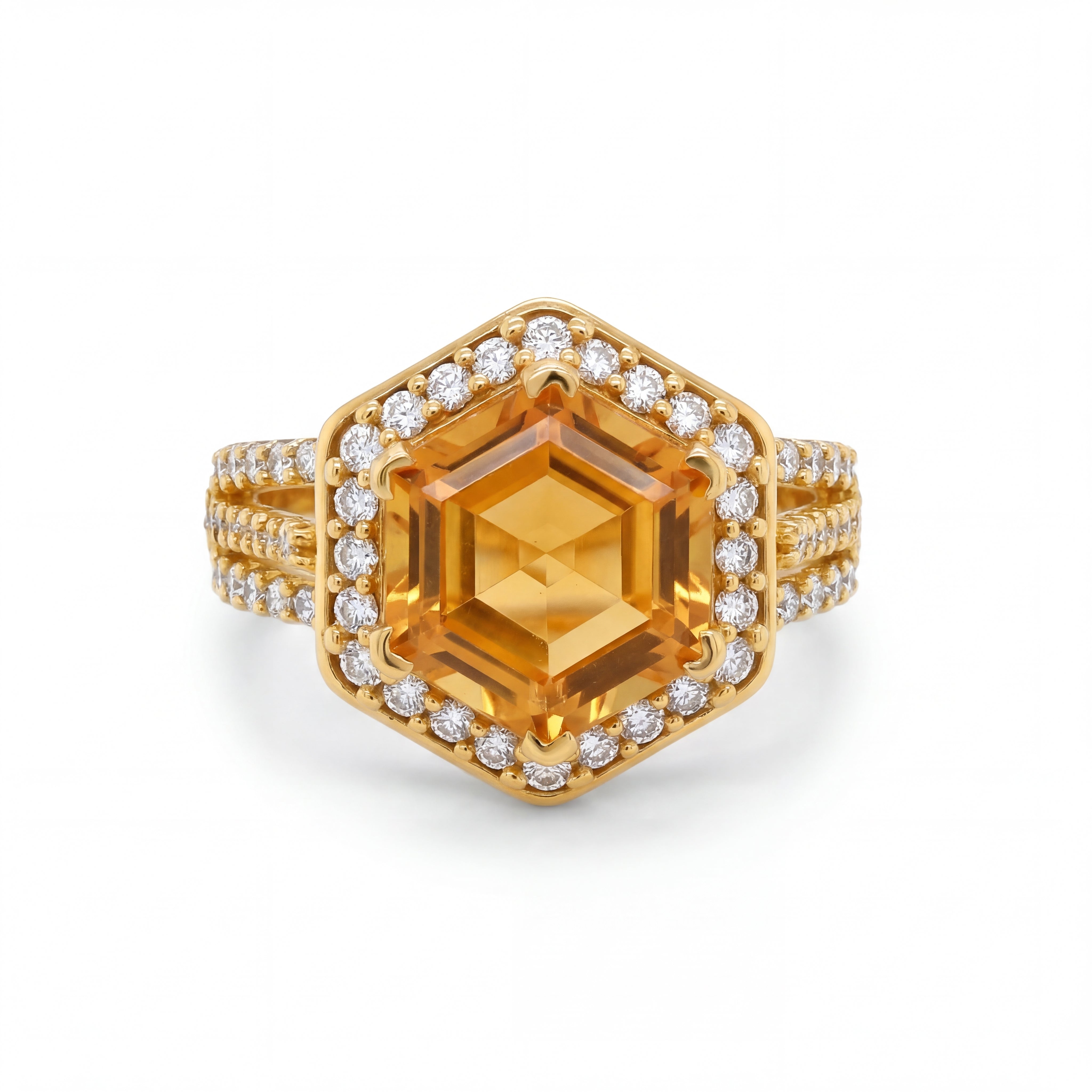 22KT Gold Cocktail Ring | Hexagon Yellow Stone Design