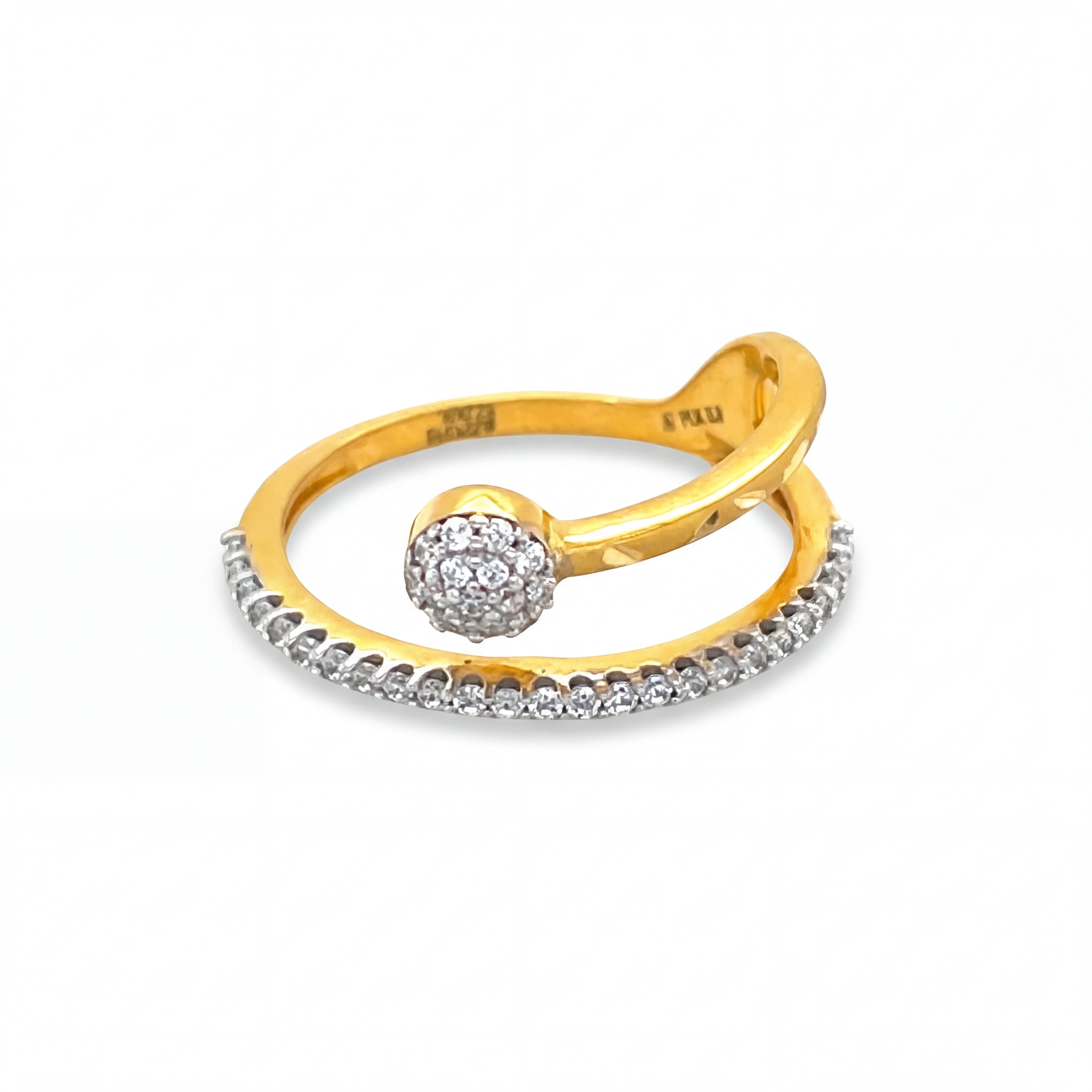 22KT Gold Ring for Women | CZ Ball & Half Stone Band
