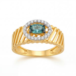 22KT Designer Gold Ring | Ribbed Band with Halo Setting