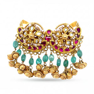 22KT South Indian Two-Finger Ring | Ruby Kundan & Ghungroo