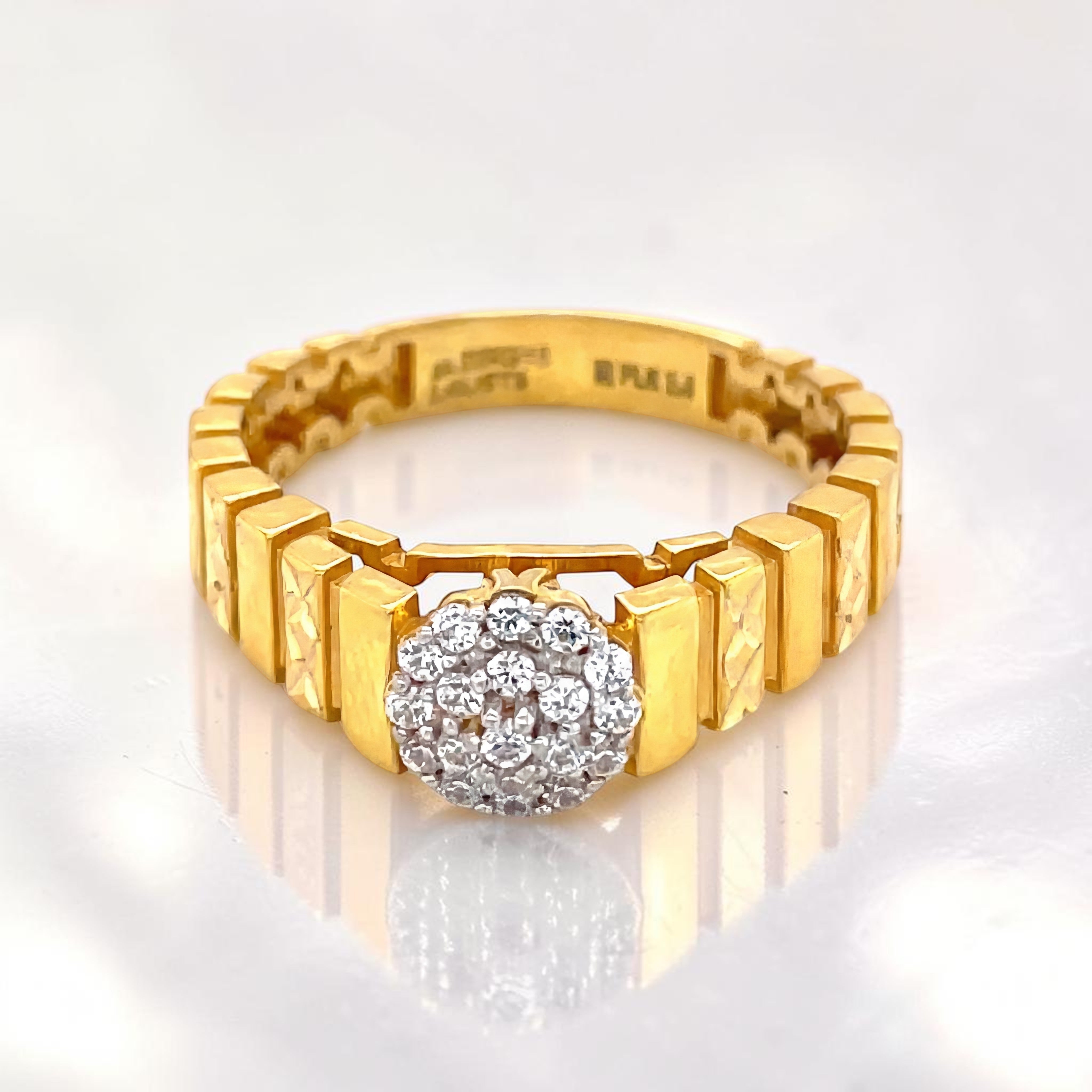 22KT Heavy Band Gold CZ Ring