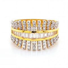22KT Gold Multi-Row CZ Band Ring | Designer Layered Style