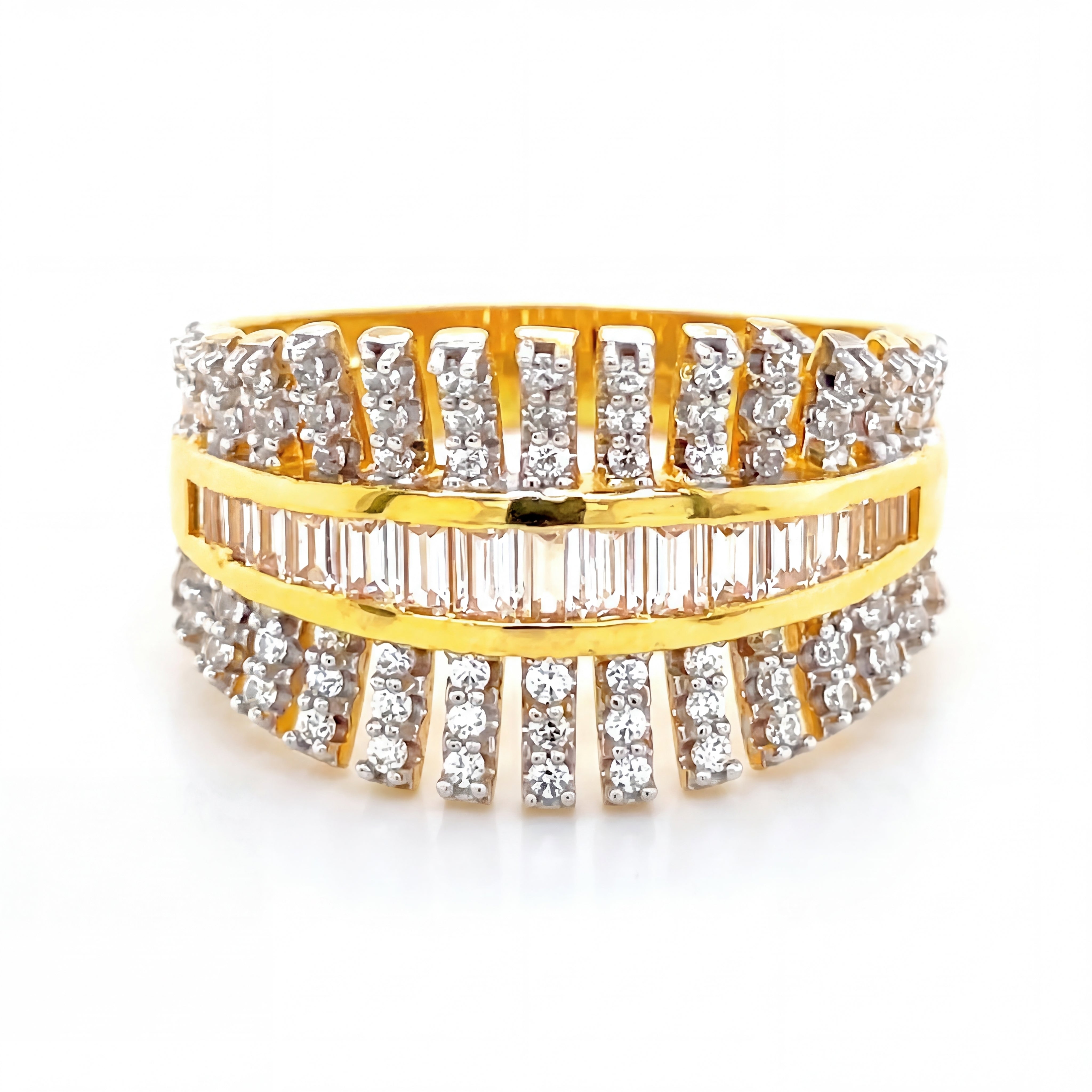 22KT Gold Multi-Row CZ Band Ring | Designer Layered Style