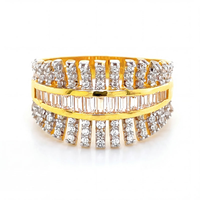 22KT Gold Multi-Row CZ Band Ring | Designer Layered Style