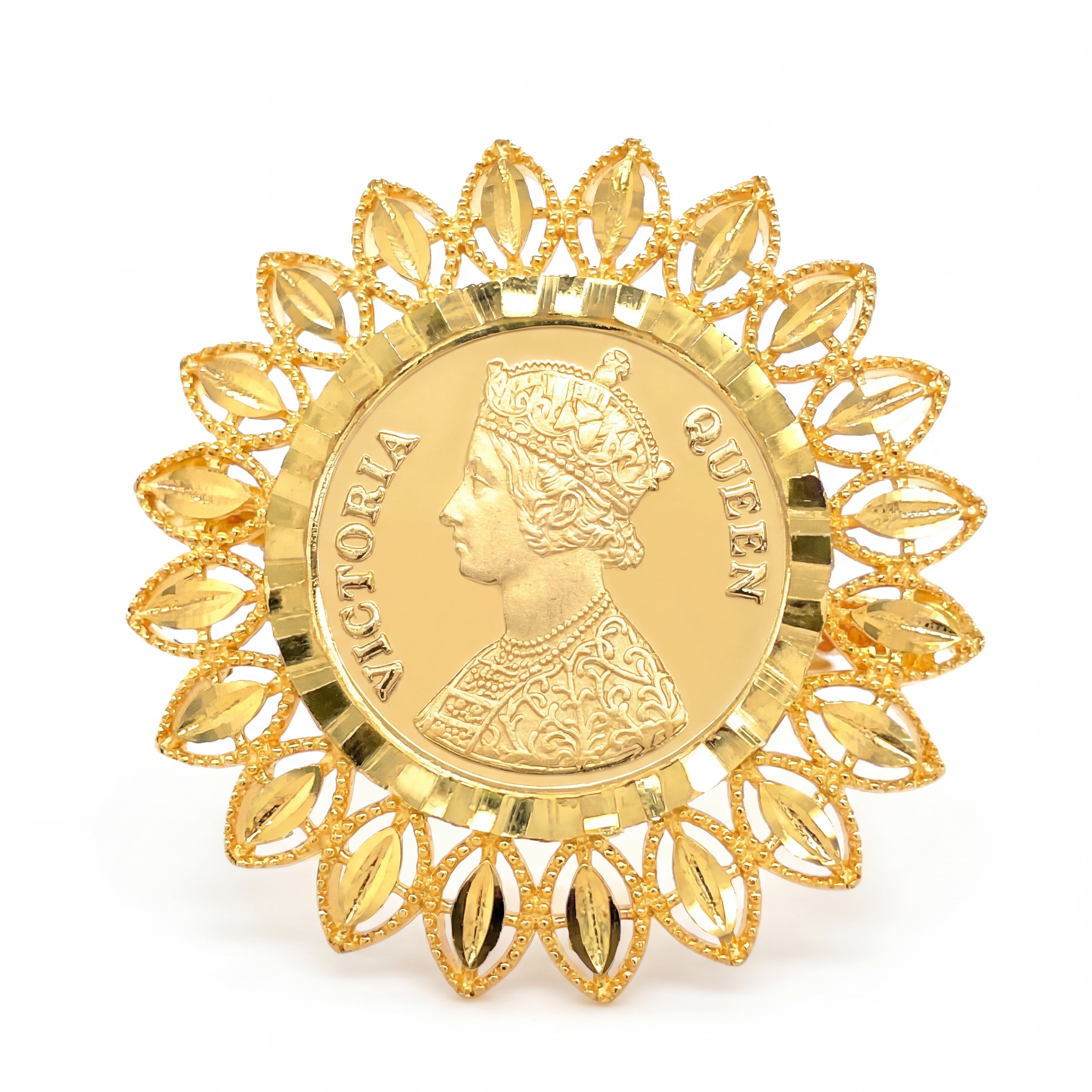 22KT Traditional Gold Coin Ring | Antique Floral Design