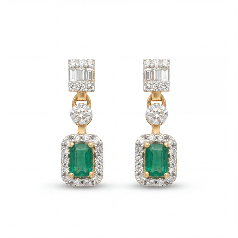 Diamond Emerald Drop Earrings for Women