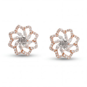 Diamond Flower Stud Earrings in Gold