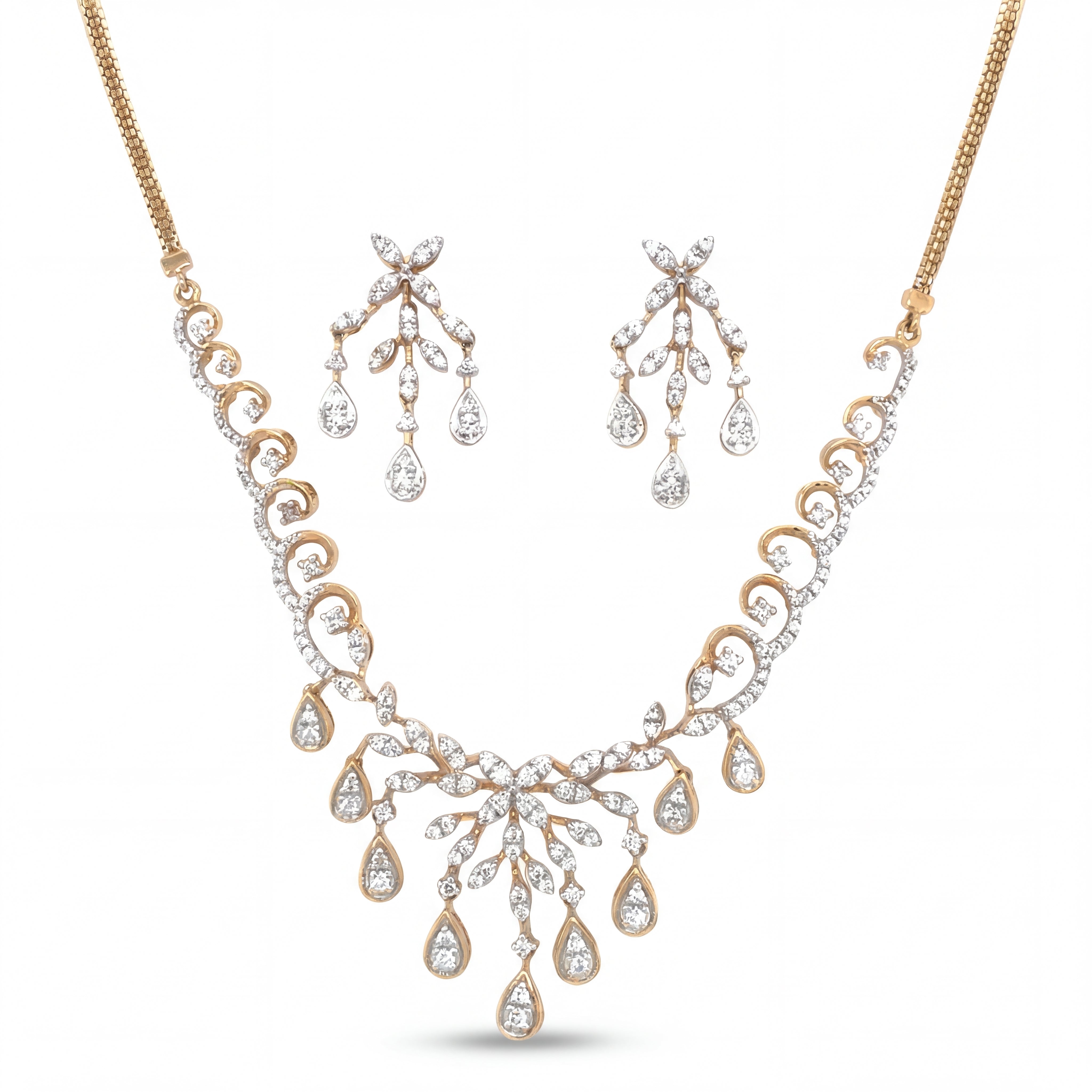 Diamond Drop Necklace Set in Gold