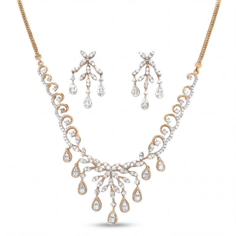 Diamond Drop Necklace Set in Gold