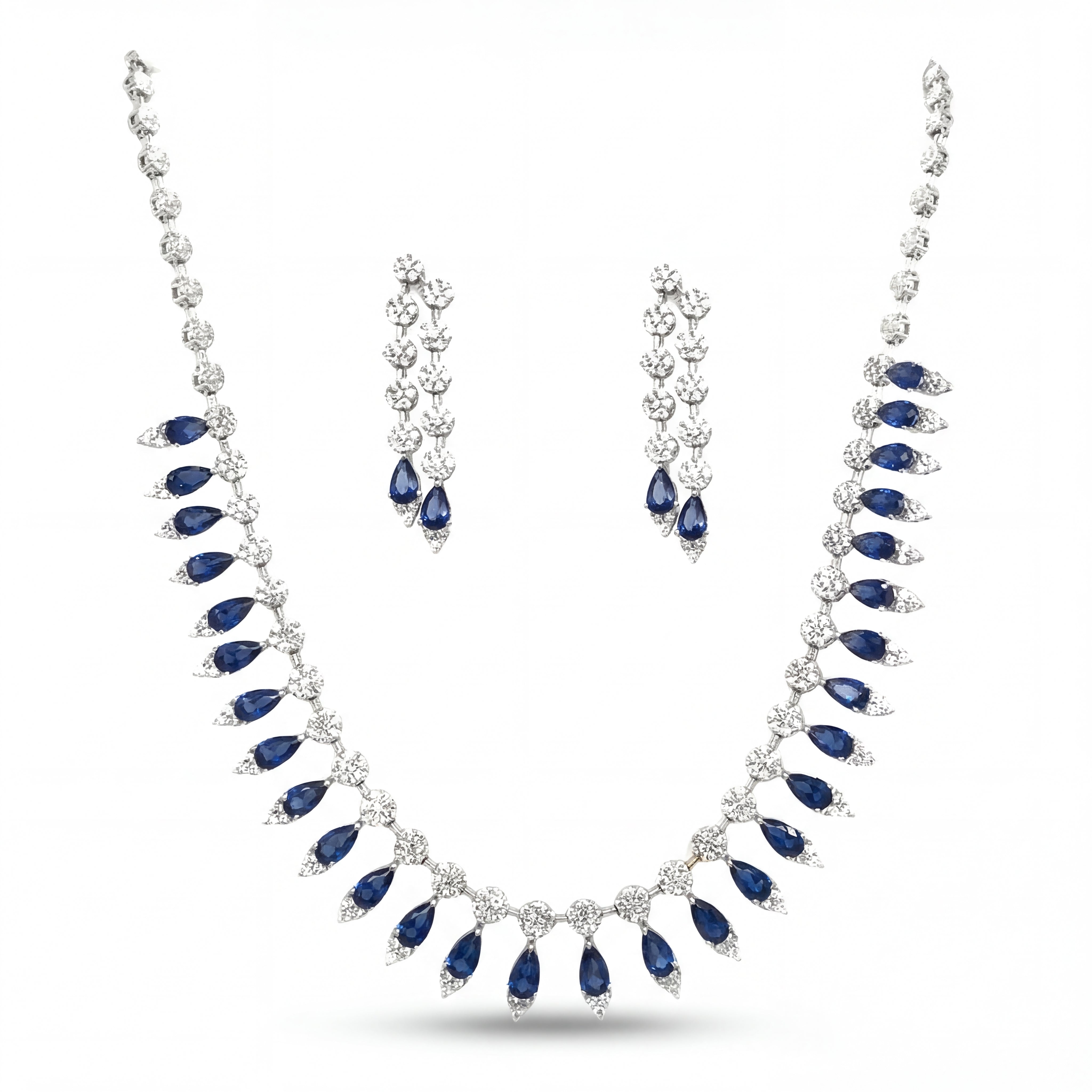 Statement Diamond Necklace Set with Blue Stones