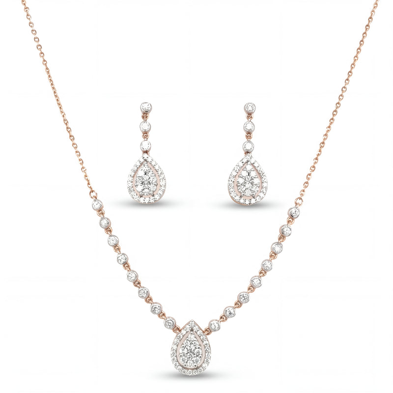 Diamond Pendant Necklace Set with Drop Earrings