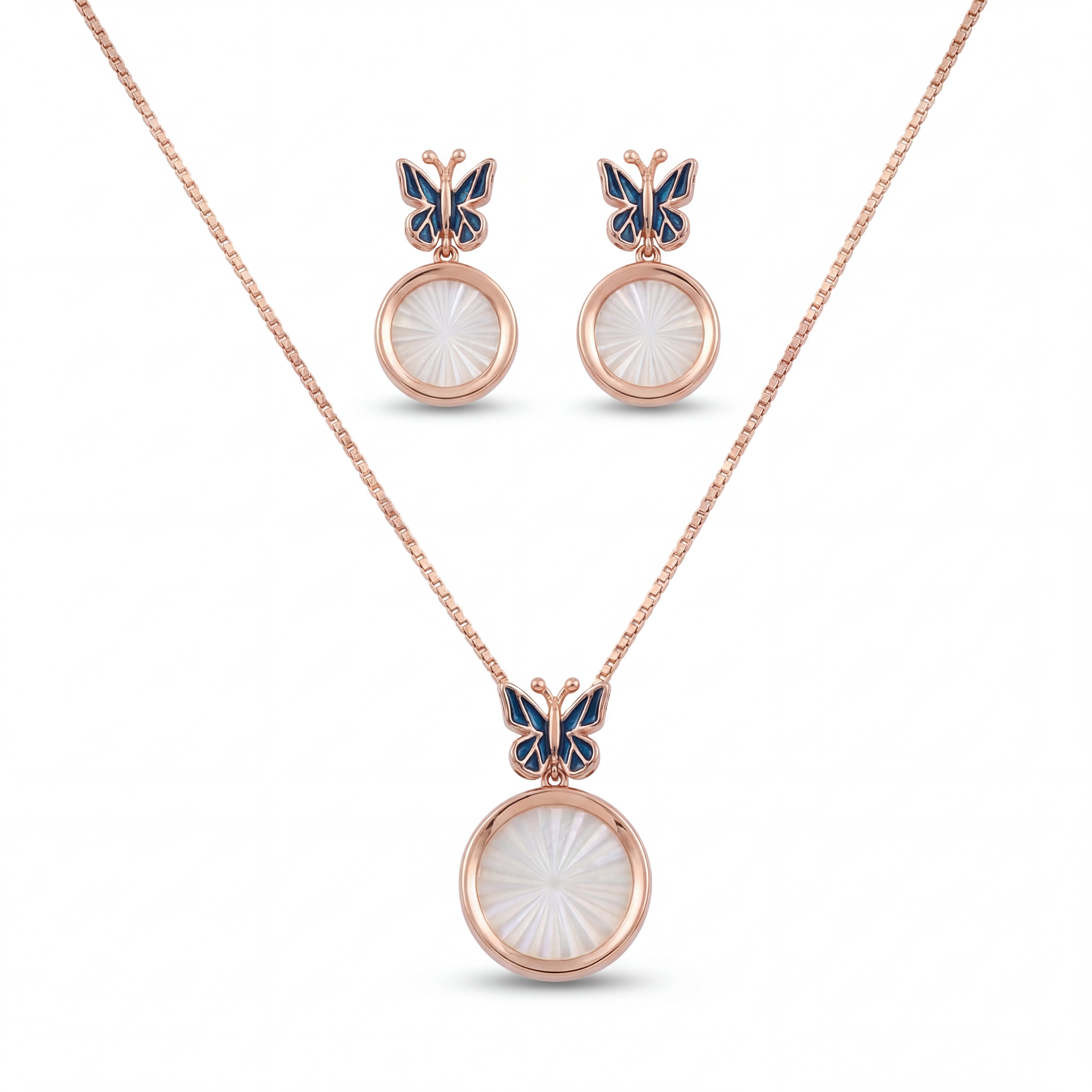 Butterfly Pendant Necklace Set in Gold