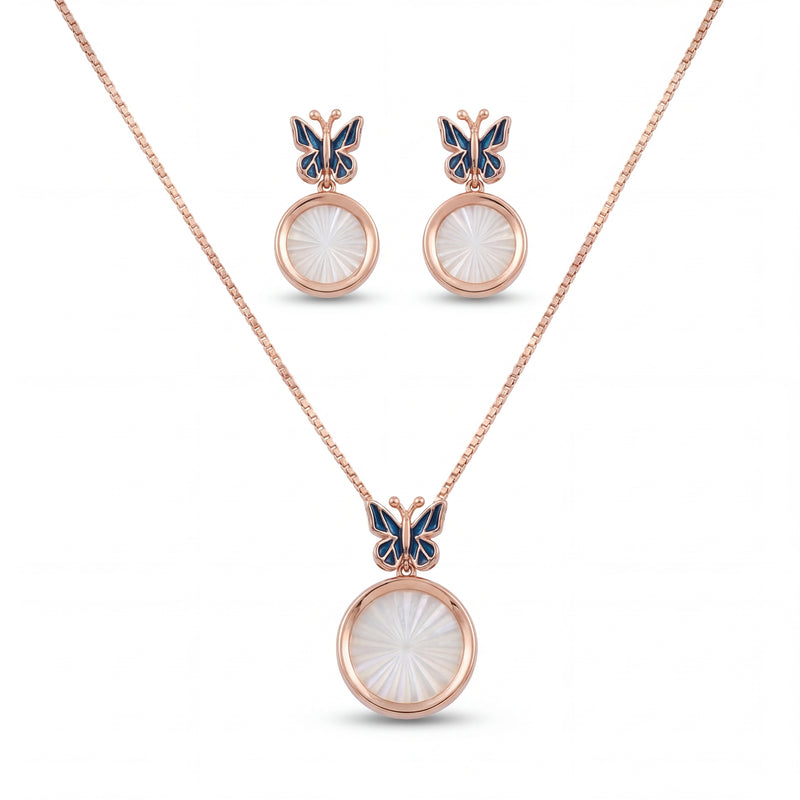 Butterfly Pendant Necklace Set in Gold