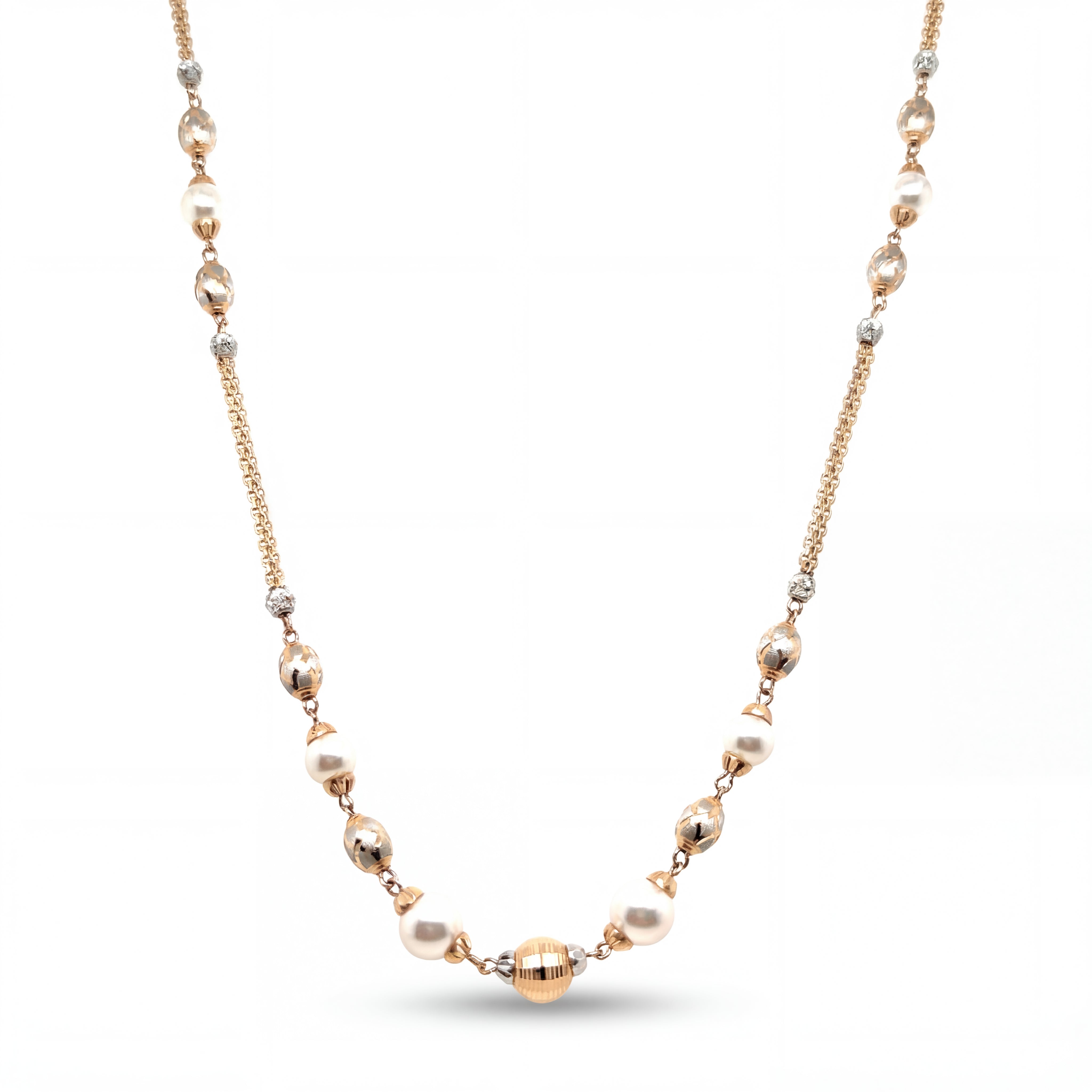Designer Gold Bead & Pearl Chain | Stylish Pattern