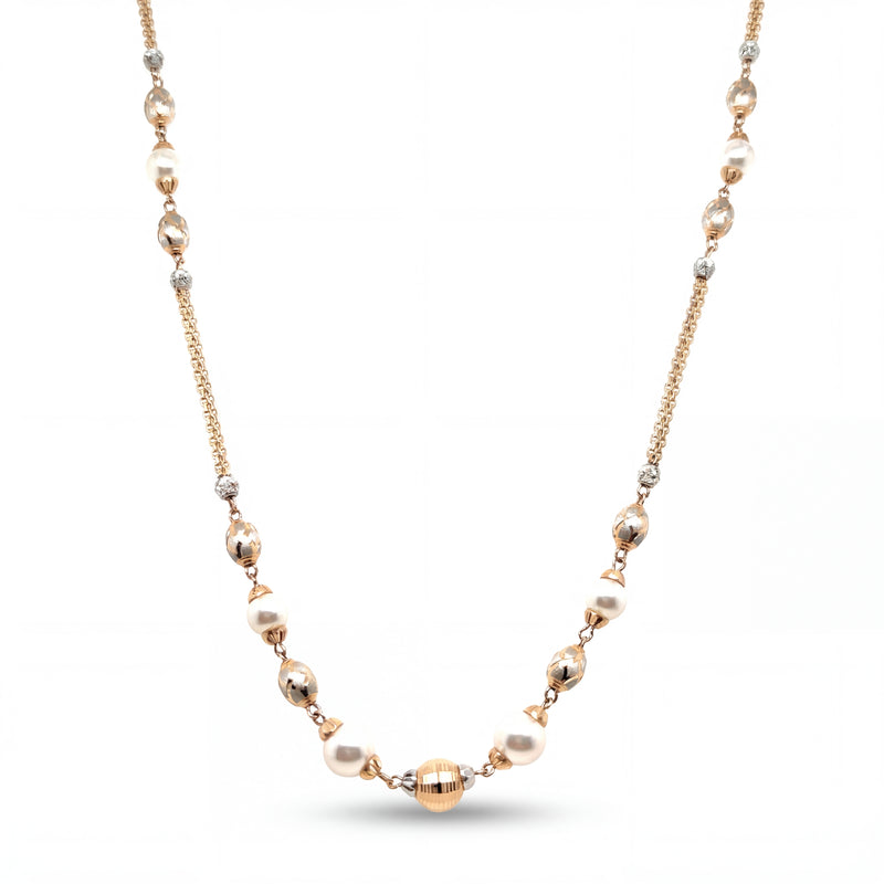 Designer Gold Bead & Pearl Chain | Stylish Pattern