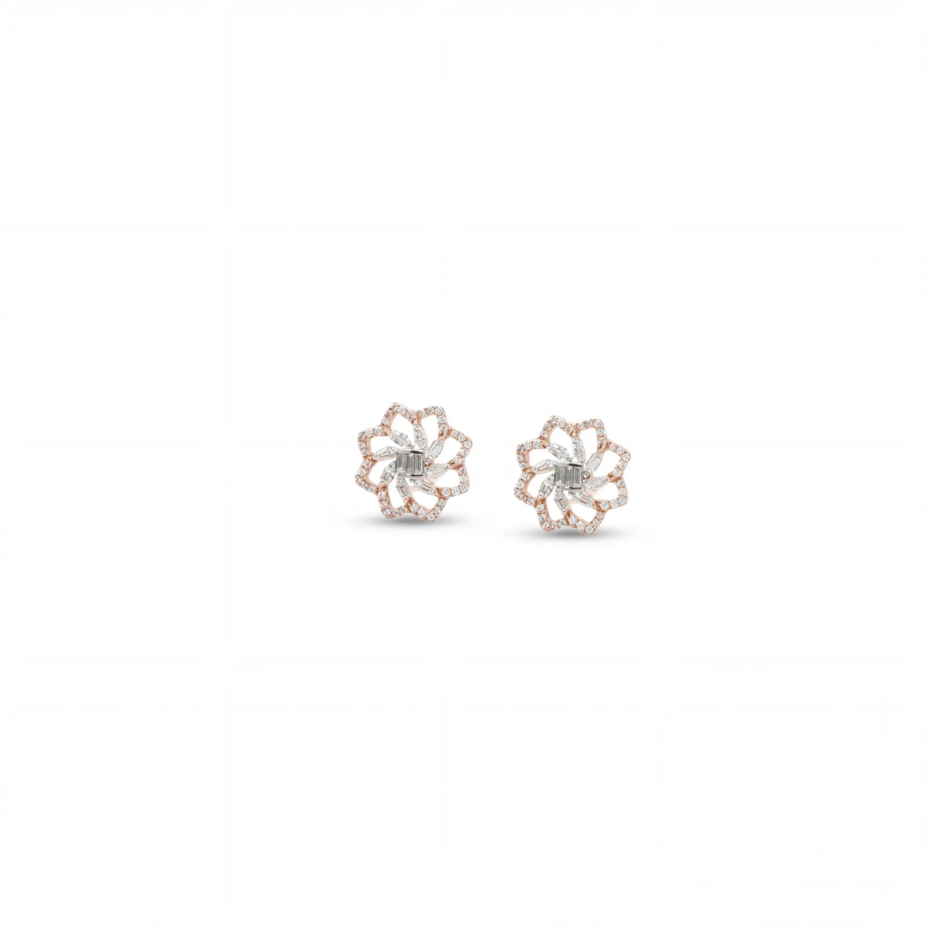 Diamond Flower Stud Earrings in Gold