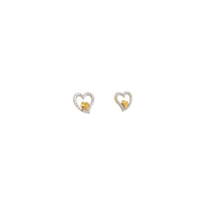 22K Heart in a Heart with Border Diamond Gold Studs