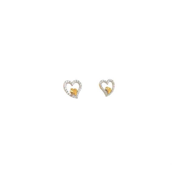 22K Heart in a Heart with Border Diamond Gold Studs