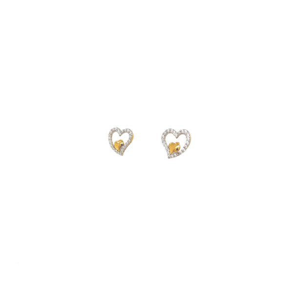 22K Heart in a Heart with Border Diamond Gold Studs