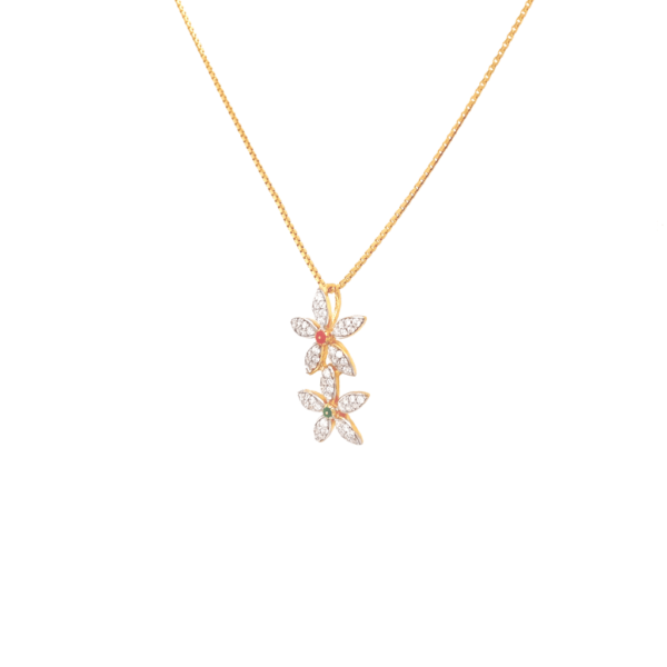 22KT Gold Floral Pendant in American Diamond|Pachchigar Jewellers