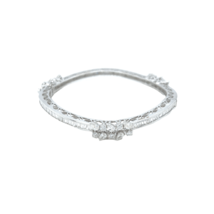 18KT Fancy Diamond Bangle in White Gold with Baguette Design