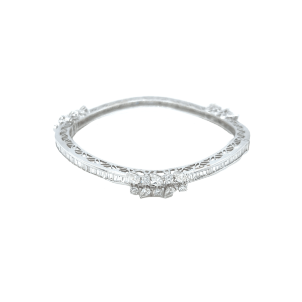18KT Fancy Diamond Bangle in White Gold with Baguette Design